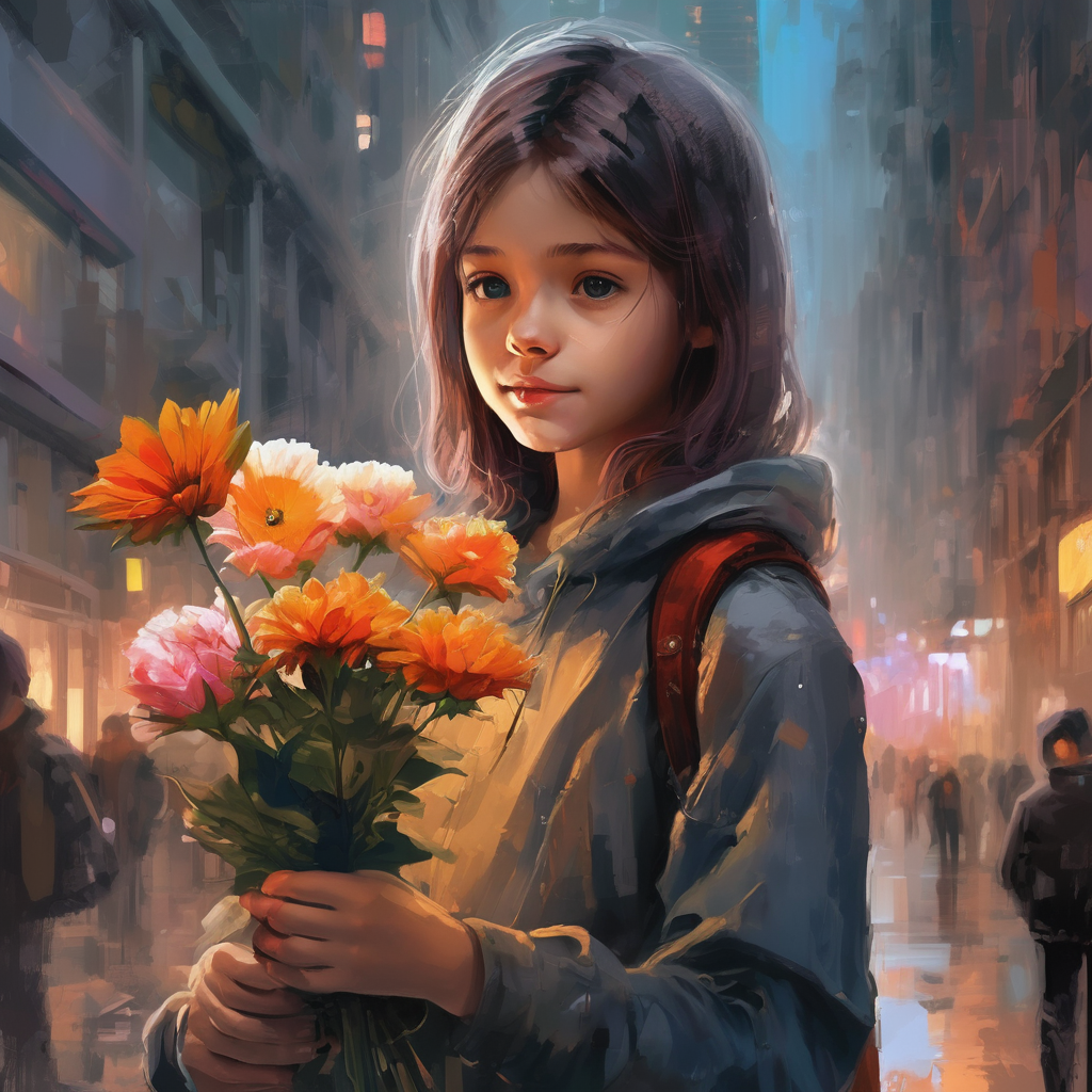 차갑고_최첨단_기술로_가득한_도시_속에서_아름다운_꽃을_들고_있는_여런_여자_아이의_모습을_따뜻한_감성이_느껴지게_그려줘_png.png