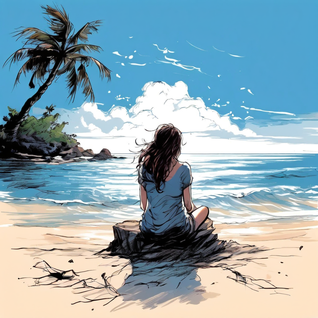 바다_한가운데_무인도_섬에_여자_혼자_앉아있는_이미지를_그려줘_손으로_그린_듯한_디테일이_살아있는_그림체로_감성적인_느낌을_살려_그려줘_png.png