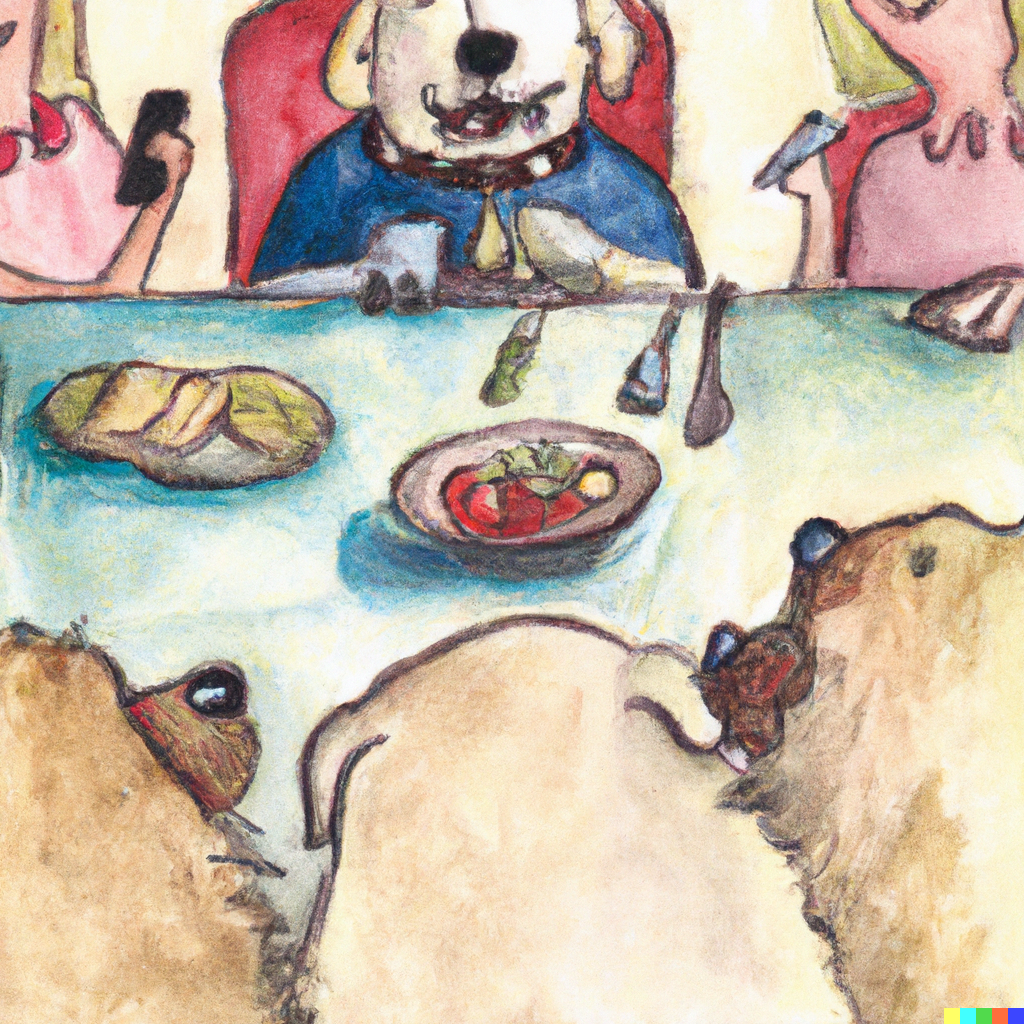 DALL·E 2022-11-15 15.59.34 - Watercolor painting of a dog having its last supper.png