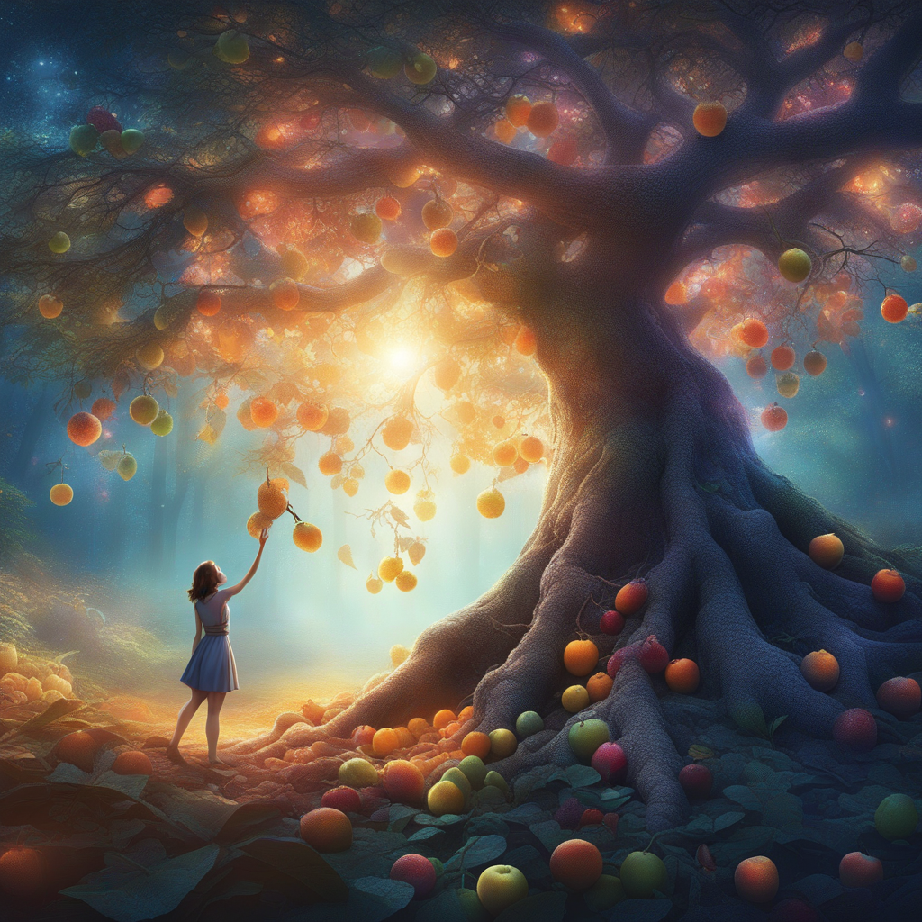 shining-fruit-next-to-the-main-character-reaching-out-to-pick-the-fruit-a-huge-treemysterious.png