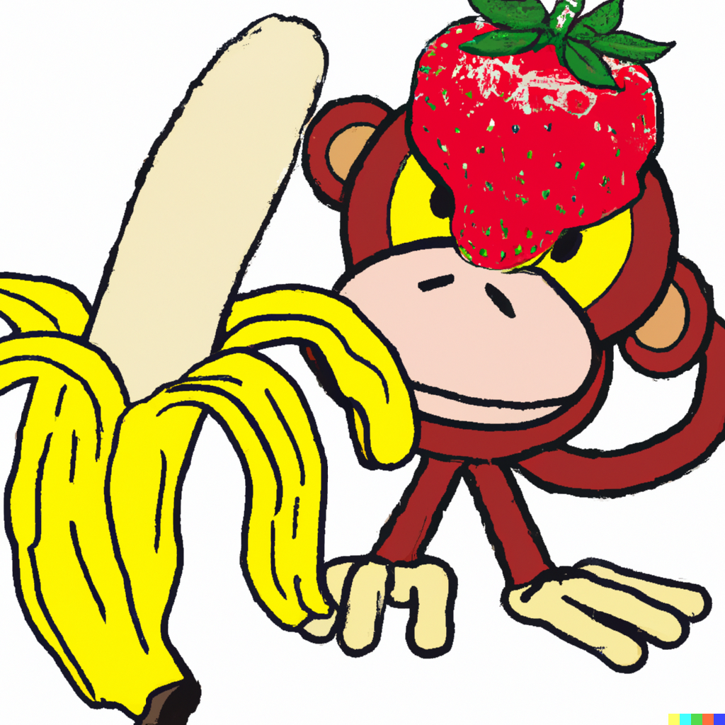 DALL·E 2022-11-15 13.56.16 - strawberry allergy monkey pretending to be a banana allergy monkey.png