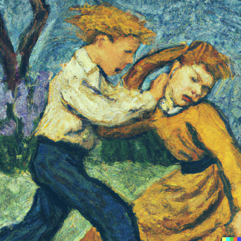 DALL·E 2022-11-15 12.10.26 - Van Gogh's painting of a boy and a girl fighting in a gang.png