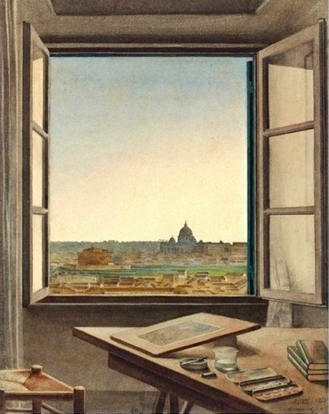 콩스탕 무아요, 빌라 메디치의 화가의 방 창문을 통해 본 로마의 전경.png