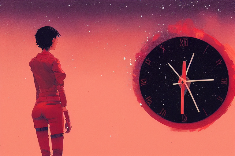 02709-1459497935-high detailed painting of Red table clock, front view, in the galaxy, by conrad roset, greg rutkowski and makoto shinkai and Art.png