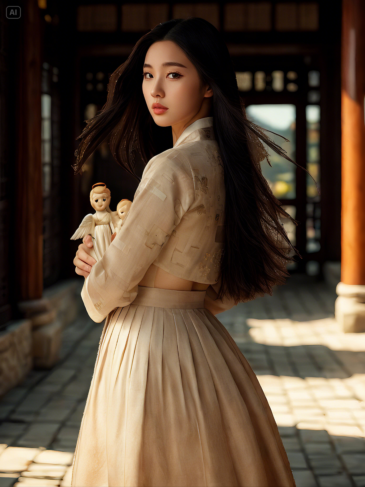 수정된 MidJourney 프롬프트입니다_ _A stunning portrait of a young woman in a traditional Korean hanbok, standi... (1).png
