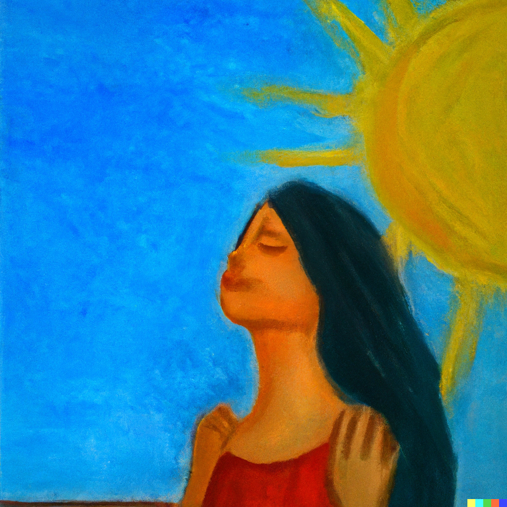 DALL·E 2023-06-11 15.17.25 - 1) The subject of the painting is hope 2) The sun and blue sky are in the background 3) A person in the distance 4) A hot summer 5) Oil painting feeli.png