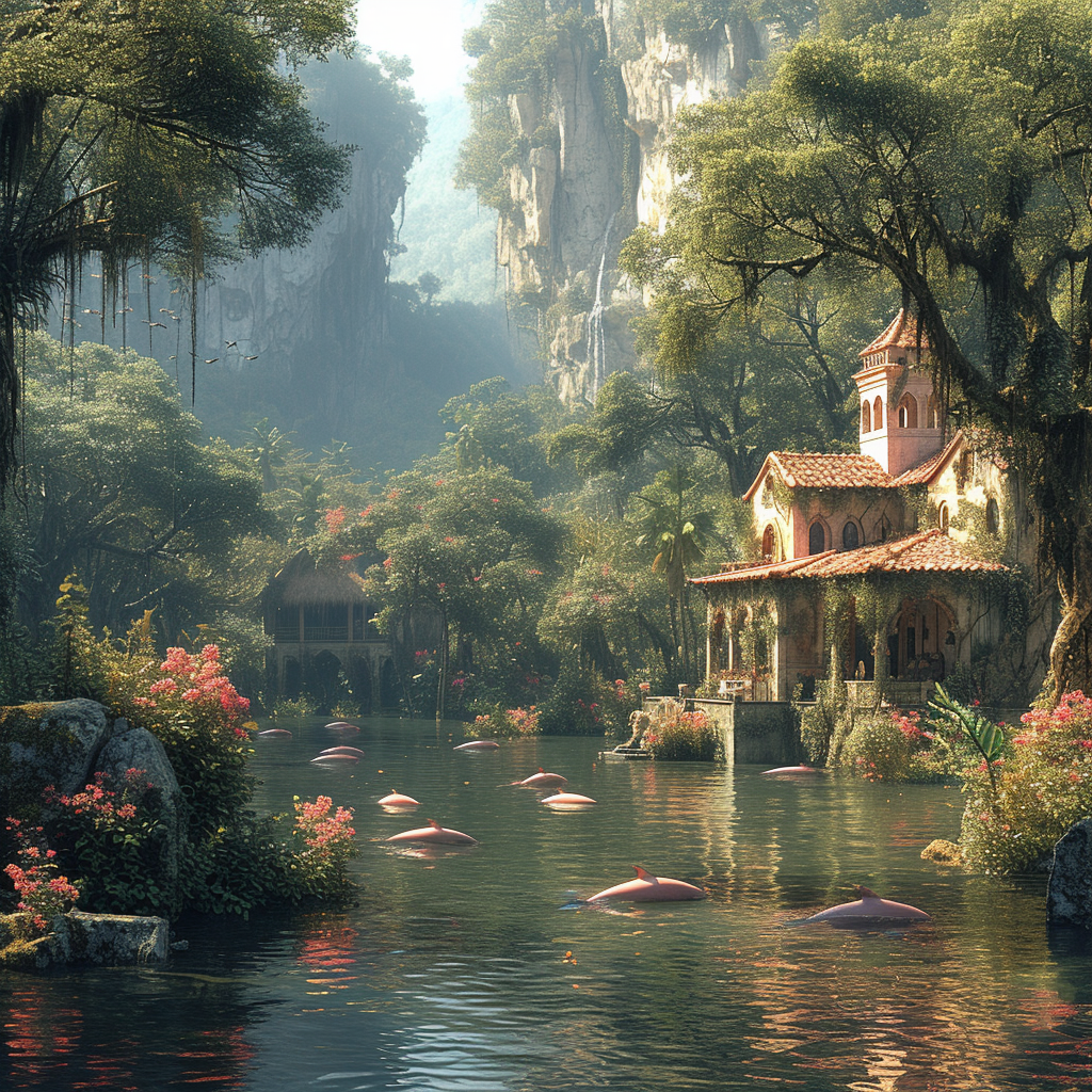 jejaksa_crew_Winter_Cabin_in_Forest__Pink_Dolphins_in_Amazon_Ri_02d0236e-2235-4331-a9af-13fe390d9da1.png
