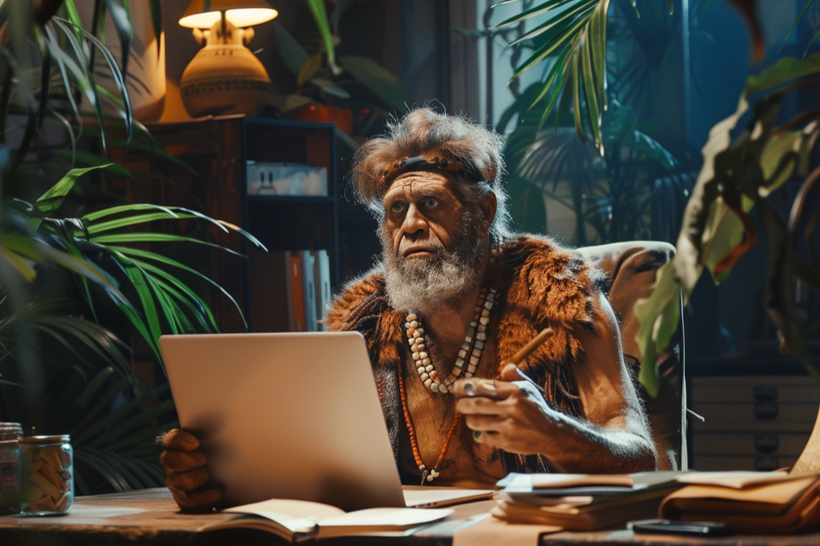 a_primitive_man_working_in_a_sophisticated_office_1.png