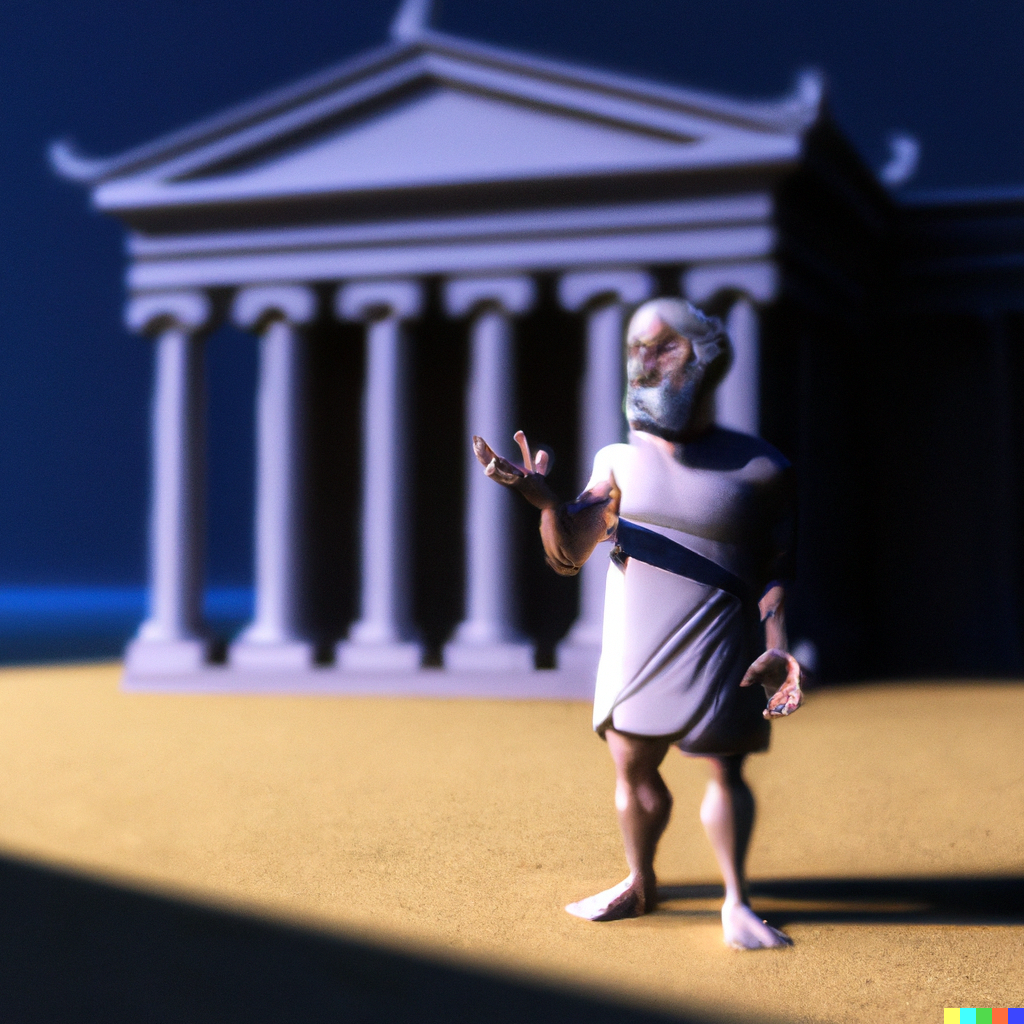 DALL·E 2023-03-23 13.14.50 - 3D illustration of Socrates who realized something in front of a Greek-era temple.png