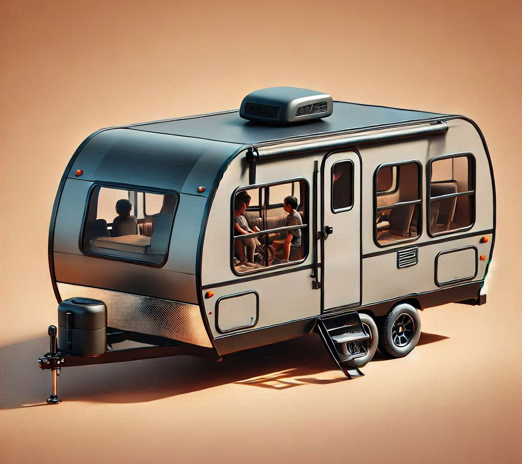 하드 탑 트레일러, 4인 가족이 거주할만한 크기, 아드리아나 베일리 스타일, 배경은 아무 이미지 없는 solid color.png