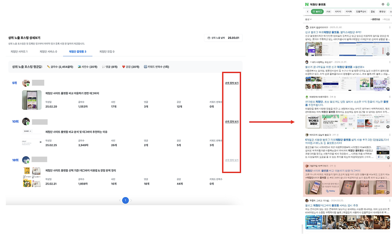블로그 체험단 게시물 상위 노출 순위 캡처 이미지.png