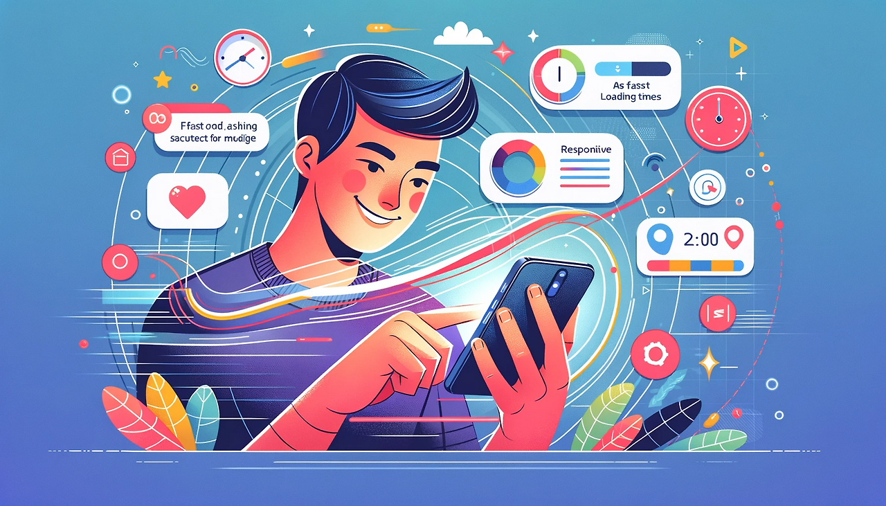 DALL·E 2024-01-26 11.29.44 - An illustration in a 16_9 aspect ratio showcasing a good mobile user experience. The image should feature a person happily using a smartphone, with th.png