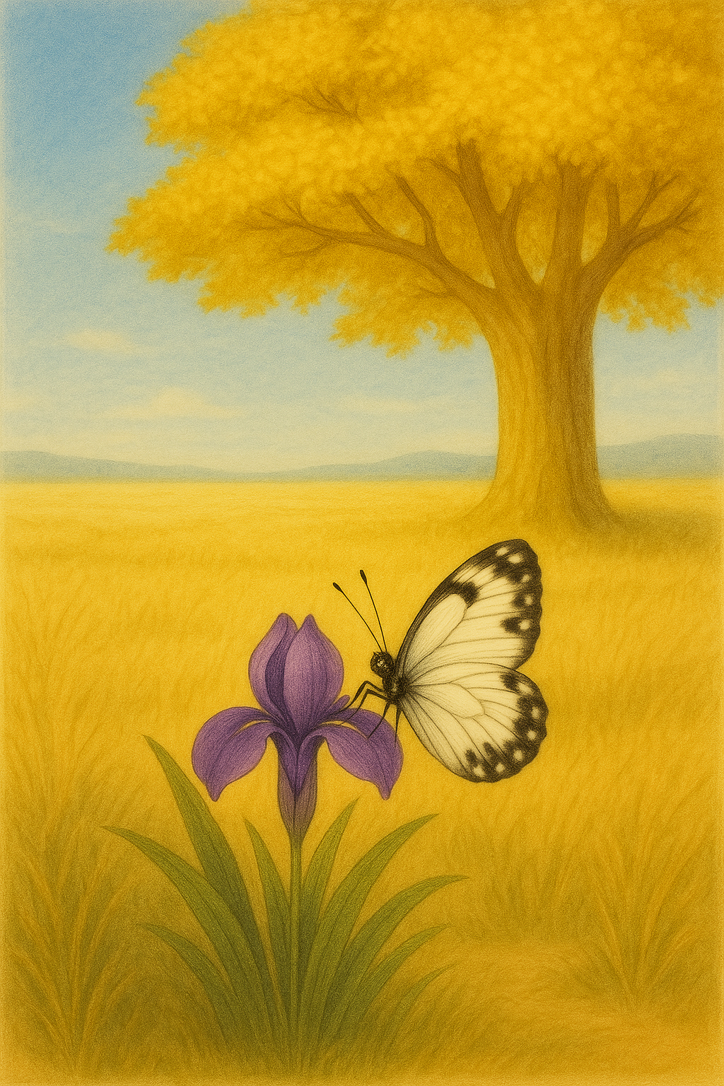 금빛 나무와 나비가 있는 풍경.png