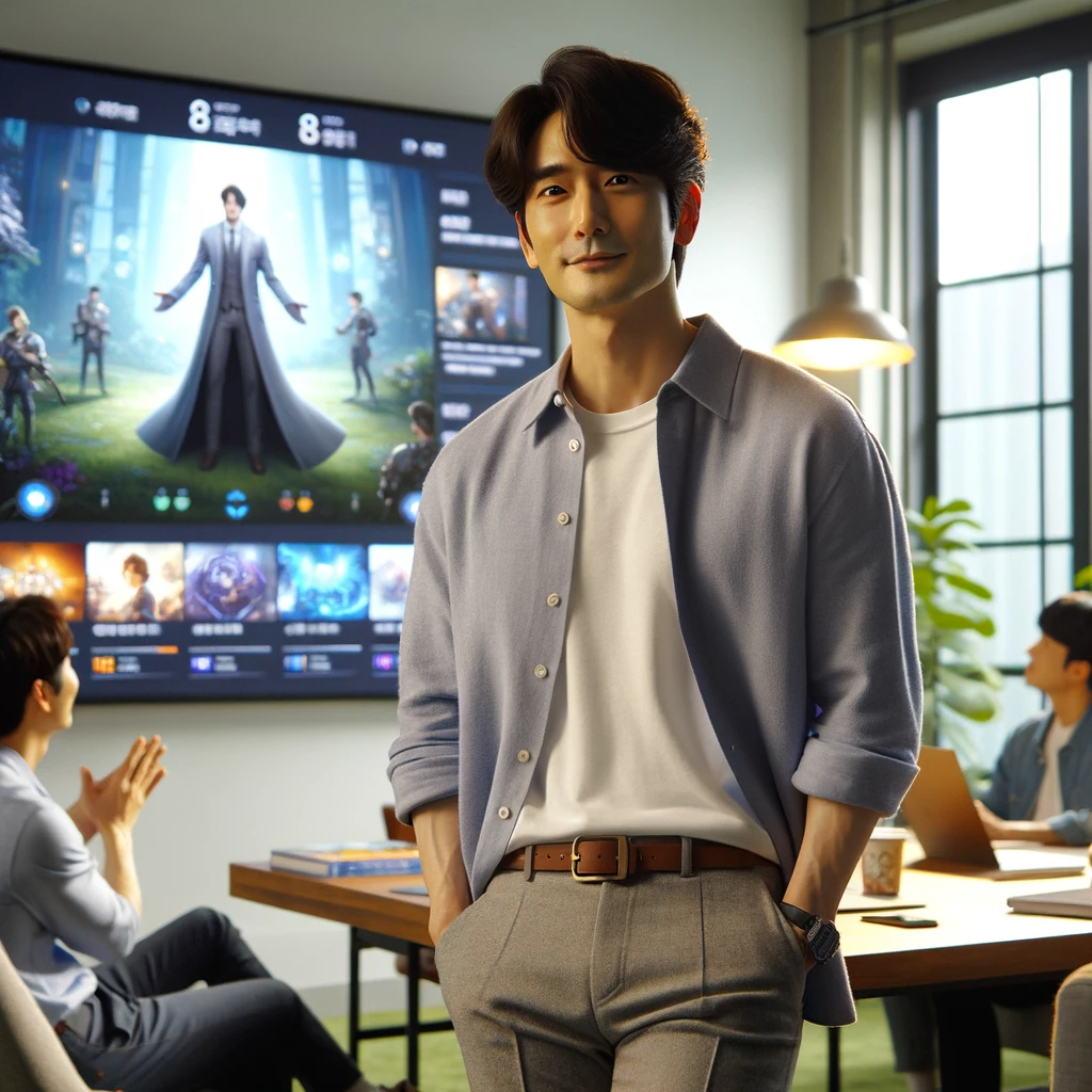 DALL·E 2023-11-29 15.00.12 - A Korean male game publisher in his 40s, working at a game company. He has an ordinary, approachable appearance, embodying the image of a regular pers.png