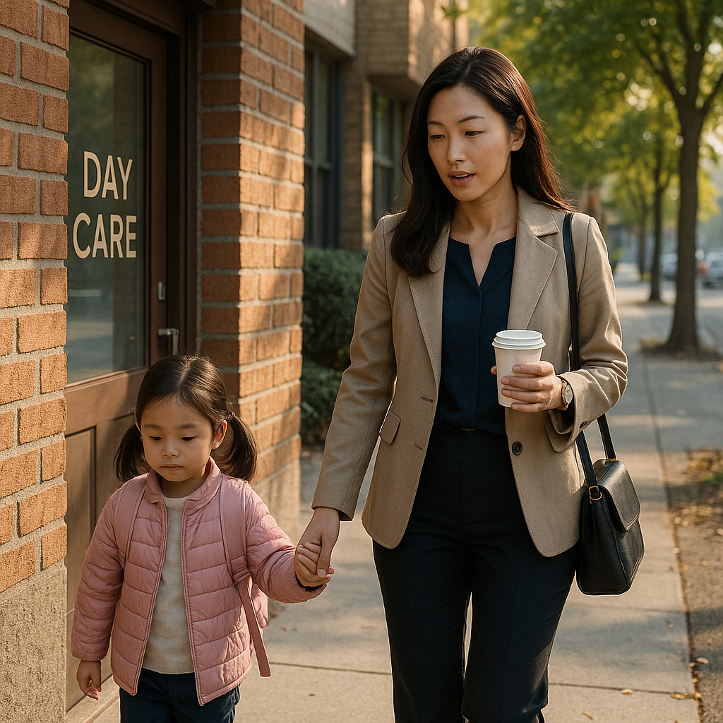 경보녀2_자녀를 어린이집에 맡기고 직장으로 향하는 여성의 아침.png