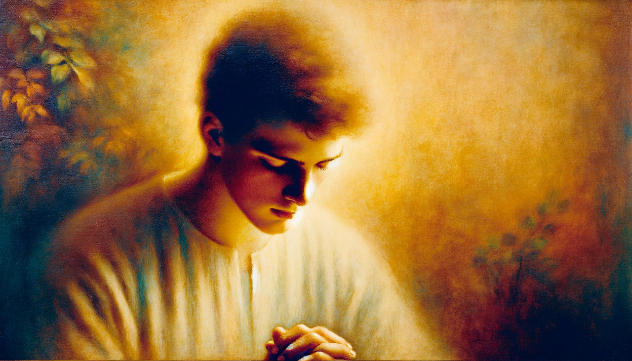 DALL·E 2024-02-01 10.37.38 - A serene painting in the style of Renoir, depicting a person in a peaceful setting, eyes closed, deeply immersed in prayer. The individual is shown in.png