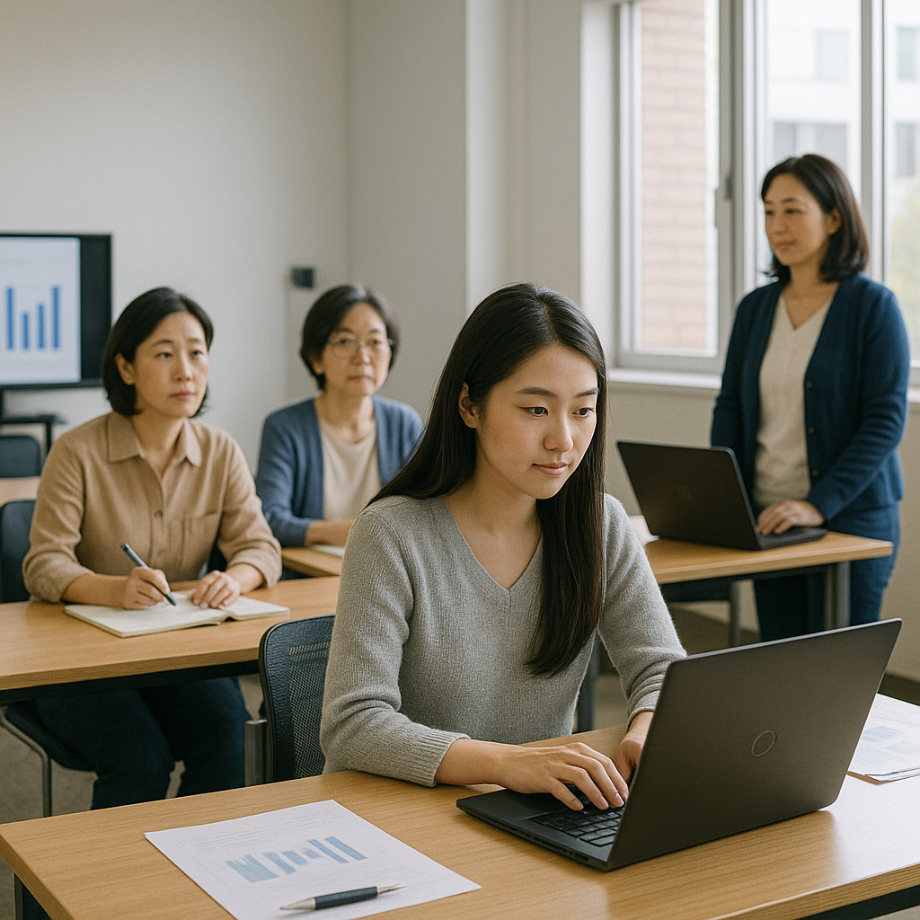 경보녀3_여성들이 함께 직무 교육을 받는 장면.png