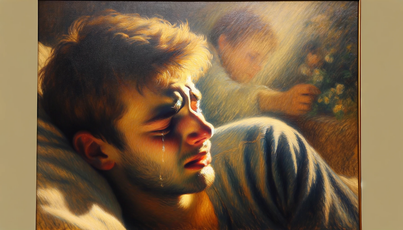 DALL·E 2024-02-01 10.38.22 - A painting in the style of Renoir, capturing the moment of a person crying with eyes closed. The scene conveys deep emotion, perhaps in a private, int.png