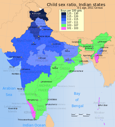 2011_Census_sex_ratio_map_for_the_states_and_Union_Territories_of_India_Boys_to_Girls_0_to_1_age_group.svg.png