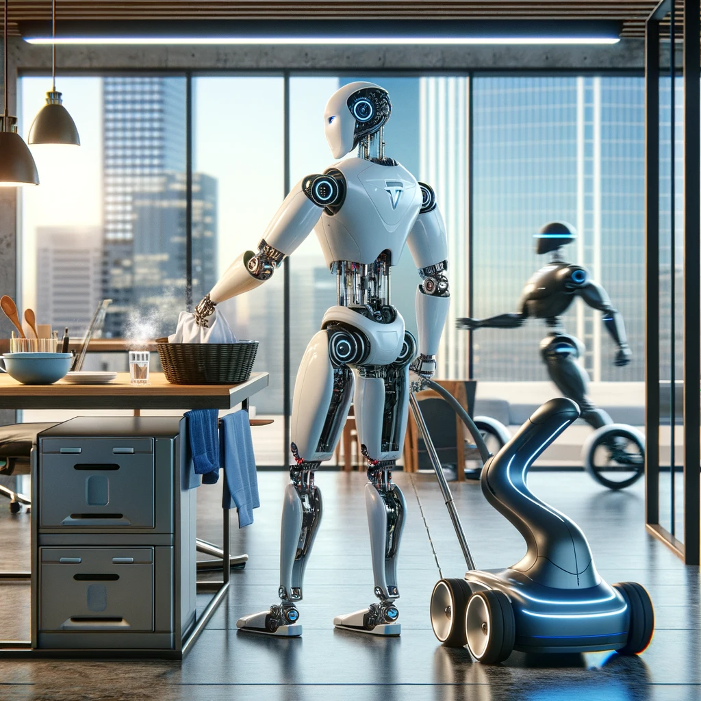 DALL·E 2024-01-14 11.50.25 - Create a digital painting that captures the essence of a futuristic office or home environment with advanced humanoid robots. The scene should feature.png