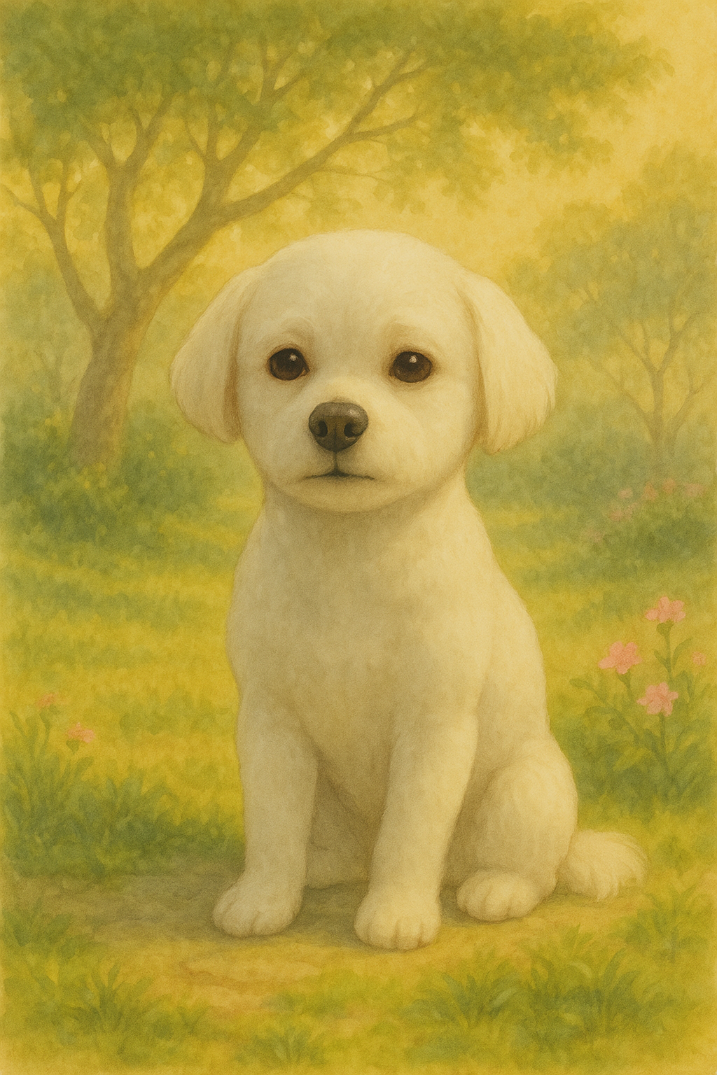 햇살 가득한 정원의 말티즈.png