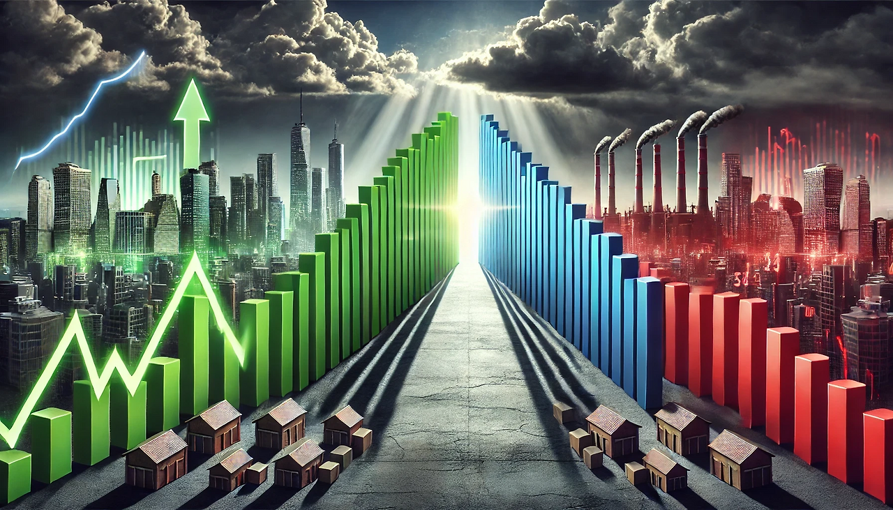 DALL·E 2025-01-20 17.01.00 - A symbolic illustration of the global financial market's volatility and tension during a period of economic uncertainty. The scene shows a dramatic co.png