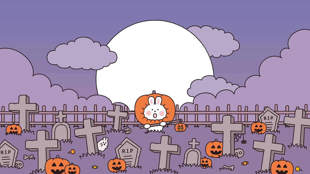 할로윈 데이_유령_호박_웃고있다멍하게_이모티콘_라인스티커_Halloween Day_Ghost.png
