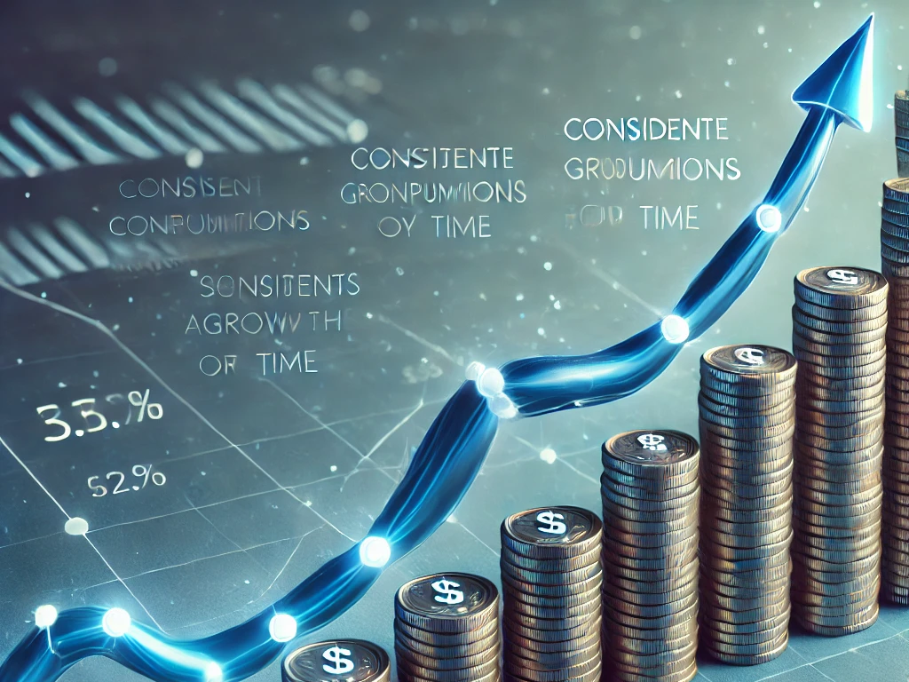 DALL·E 2024-12-22 00.59.02 - An upward-sloping investment graph with consistent contributions marked at regular intervals, showing gradual growth over time, emphasizing steady ass.png