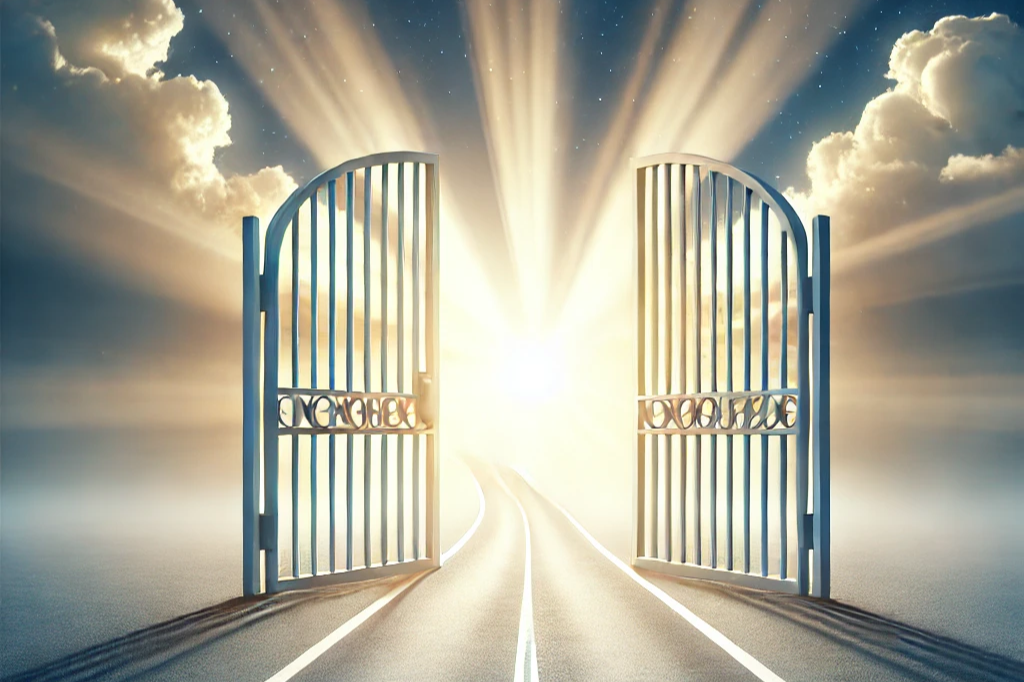 DALL·E 2024-12-15 09.01.29 - An image symbolizing a fresh start in investing. A large open gate with sunlight pouring through, leading to a wide and clear road, symbolizing the be.png