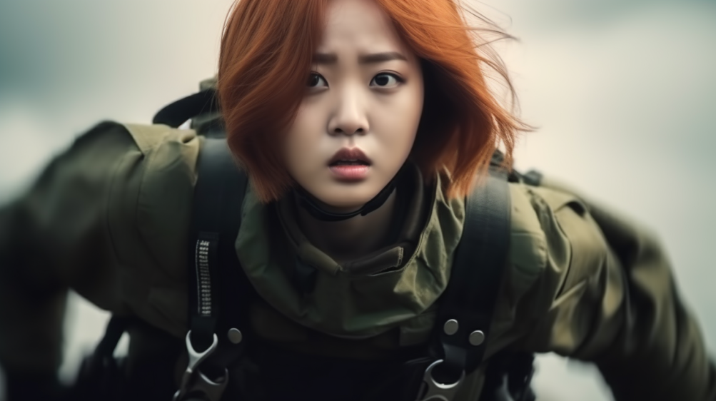 she_is_korean_idol_with_red_bobbed_hair_a_woman_soldier__8361b604-8f61-45be-bebf-b15ad9b124d9.png