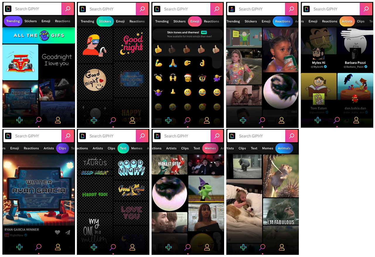 GIPHY의 메인(홈)과 탭 구성.png