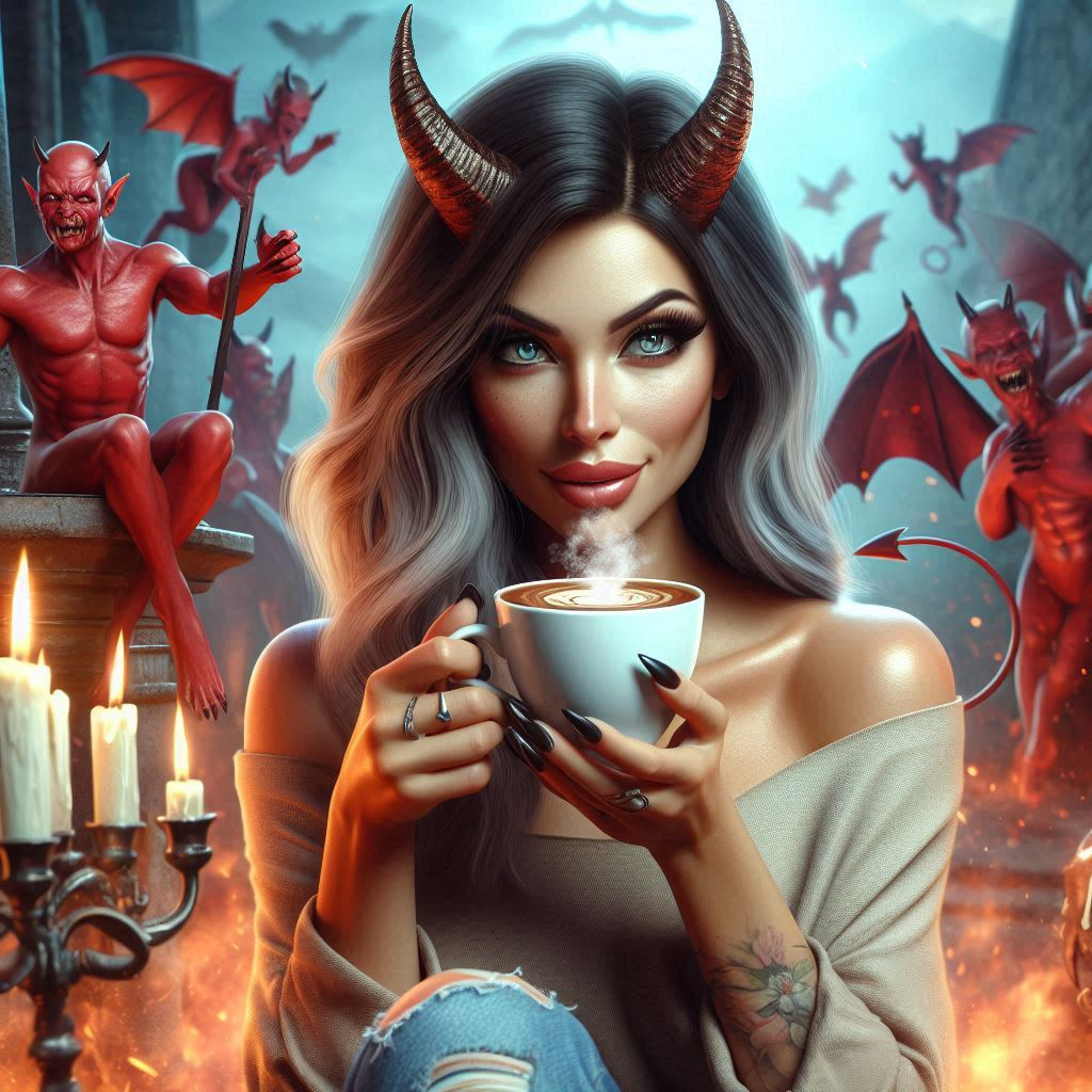 커피를 즐기는 이쁜 악마, 현실적인 .png