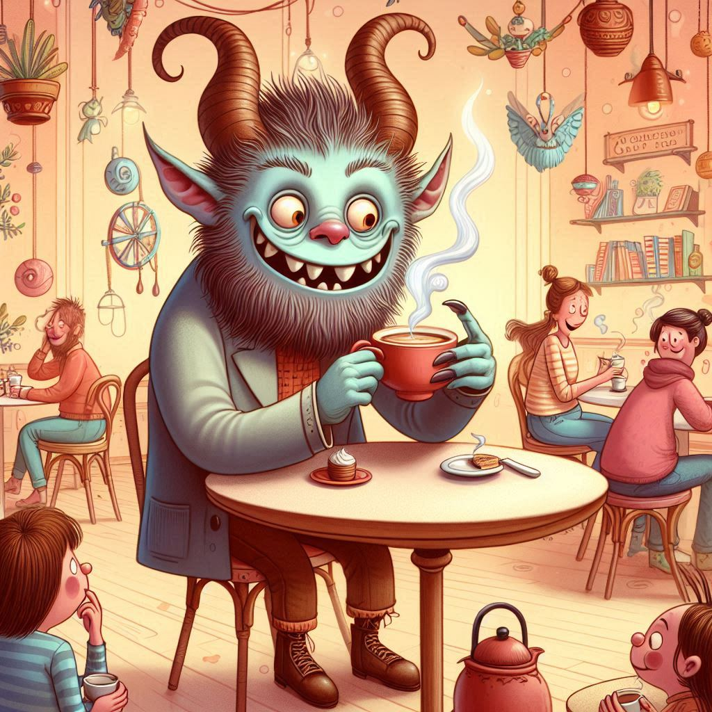 악마가 커피를 마시고 있는 모습.png