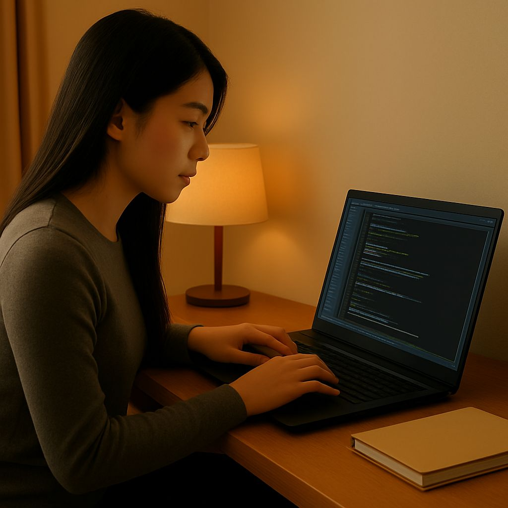 Man Concentrating While Typing on a Black Laptop.png