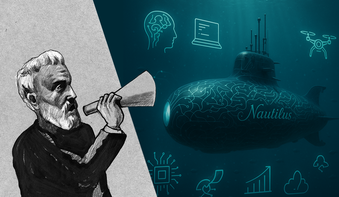 쥘베른과 노틸러스, 연필 드로잉 & AI art works by 박기열.png