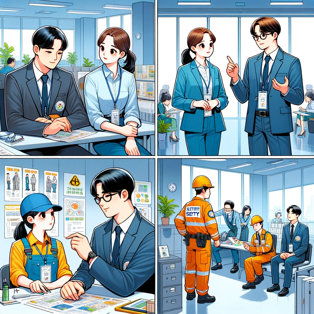 DALL·E 2023-12-24 12.40.37 - A four-panel webtoon depicting a scene with three individuals in a corporate setting, without any text. First panel_ Two supervisors, one middle-aged .png
