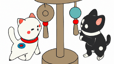 DALL·E 2022-08-10 13.49.30 - Pendulum movement dog and cats, Japanese traditional style.png