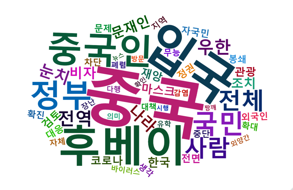 [그림 3] 중국 여행객 출입국 금지 관련 다음 댓글 워드 클라우드.png