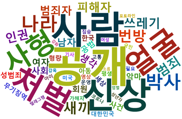 [그림 11] 텔레그램 n번방 성착취 범죄자 관련 뉴스의 네이버 댓글 워드 클라우드.png