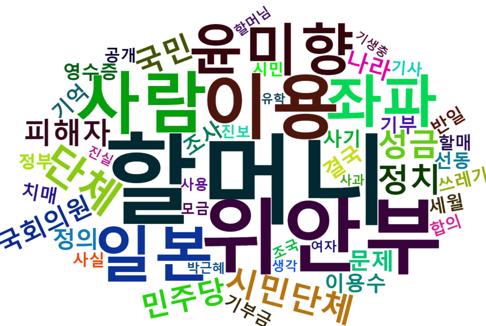 [그림 1] 정의기억연대 활동 관련 논란에 대한 네이버 댓글 워드 클라우드.png