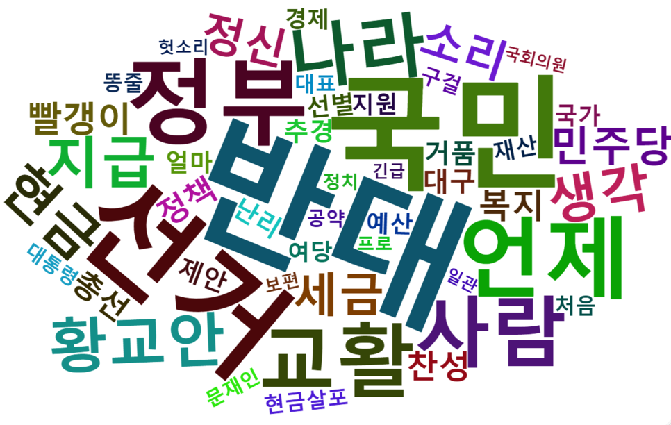 [그림 3] 황교안 대표 재난지원금 50만원 관련 다음 댓글 워드 클라우드.png