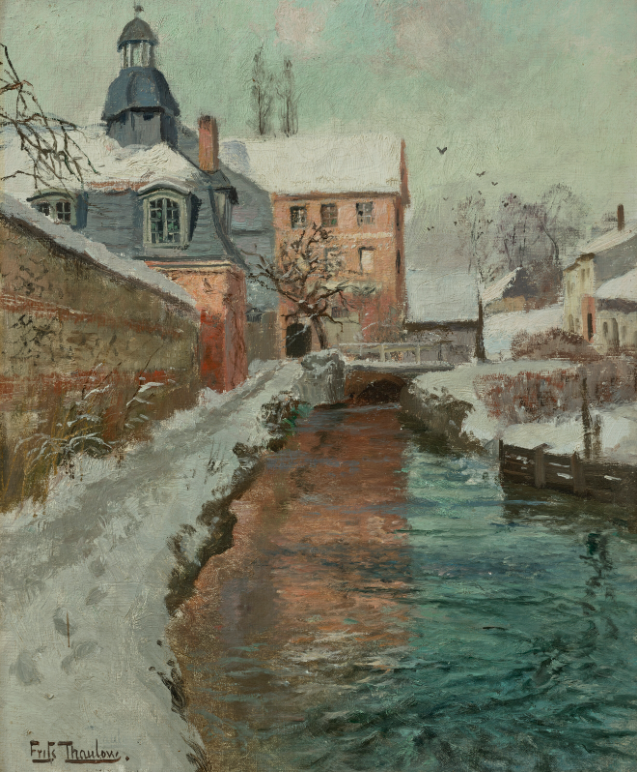 FRITS THAULOW , La Chapelle de Lillebonne, neige, oil on canvas.png