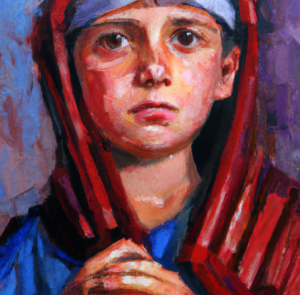 DALL·E 2022-11-22 17.40.46 - The one-armed child of the East was so shabby that he was only wearing red and blue cloth. oil painting.png