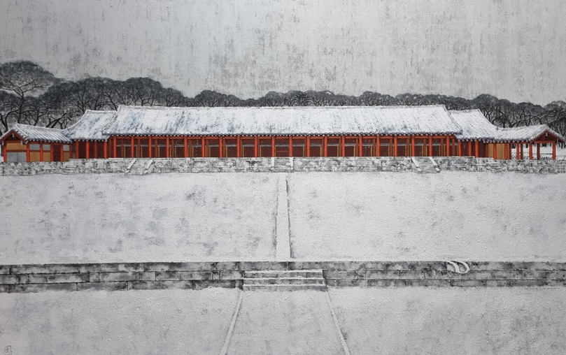 종묘 정전, 2025, 캔버스천에 호분 분채 석채, 140x220cm.png