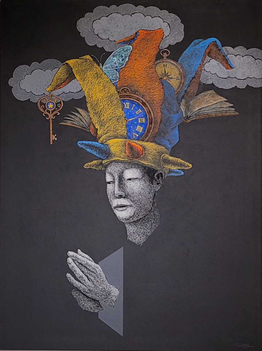 분절된 의식-기억의편린_장지 먹 수정테이프 콩테 아크릴 오일파스텔, 103x97cm, 2024.png