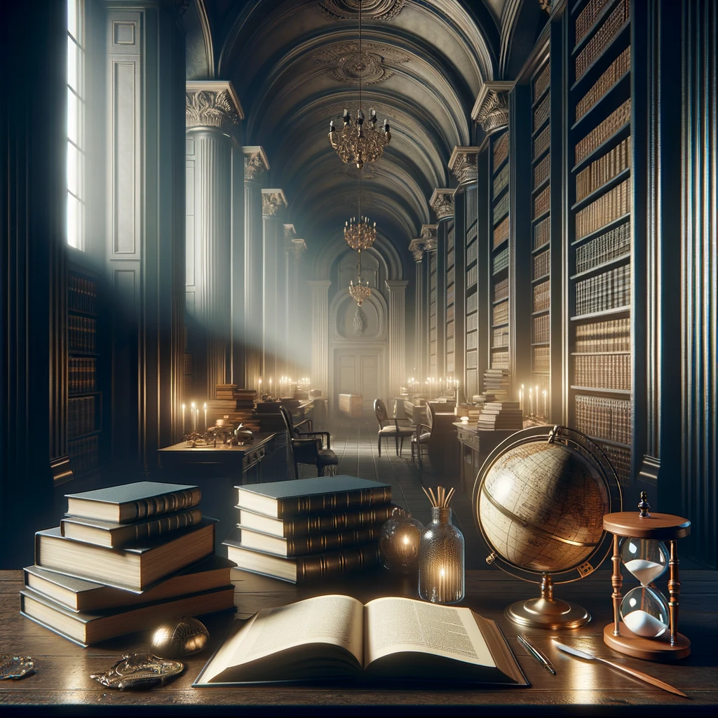 DALL·E 2024-09-19 14.04.07 - A sophisticated and lifelike image of a contemplative environment, reflecting the human ability to think deeply. The scene includes a tranquil library.png