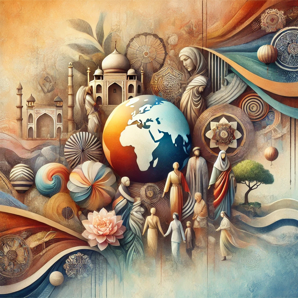 DALL·E 2024-07-10 10.35.09 - Create a sophisticated and elegant image representing cultural diversity. The image should feature artistic interpretations of various global cultures.png