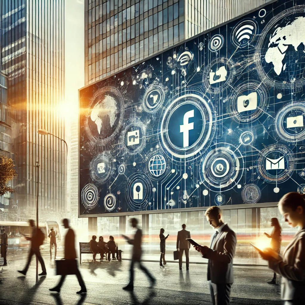 DALL·E 2024-08-05 12.56.13 - A sophisticated depiction of a modern city with elements of social media and advertising prominently displayed. The image should show a bustling urban.png