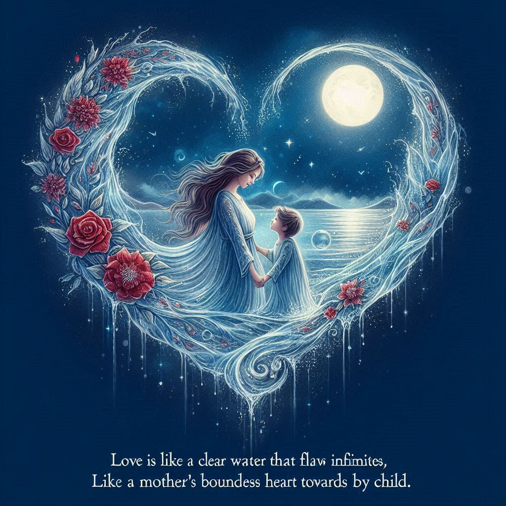 Love is like a clear water that flows endlessly, and it is infinite, like a mothers boundless heart towards her child..png