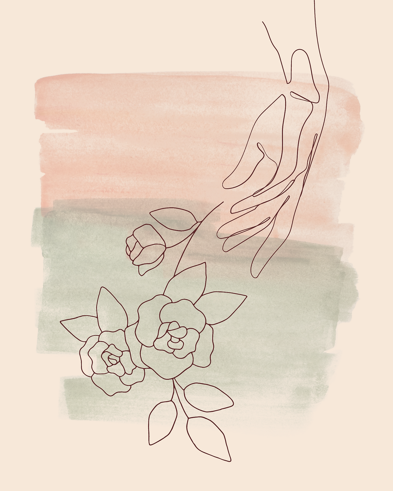 복숭아색 및 초록색 손그림 수채화 일반적인 인사말 어버이날 포스터.png